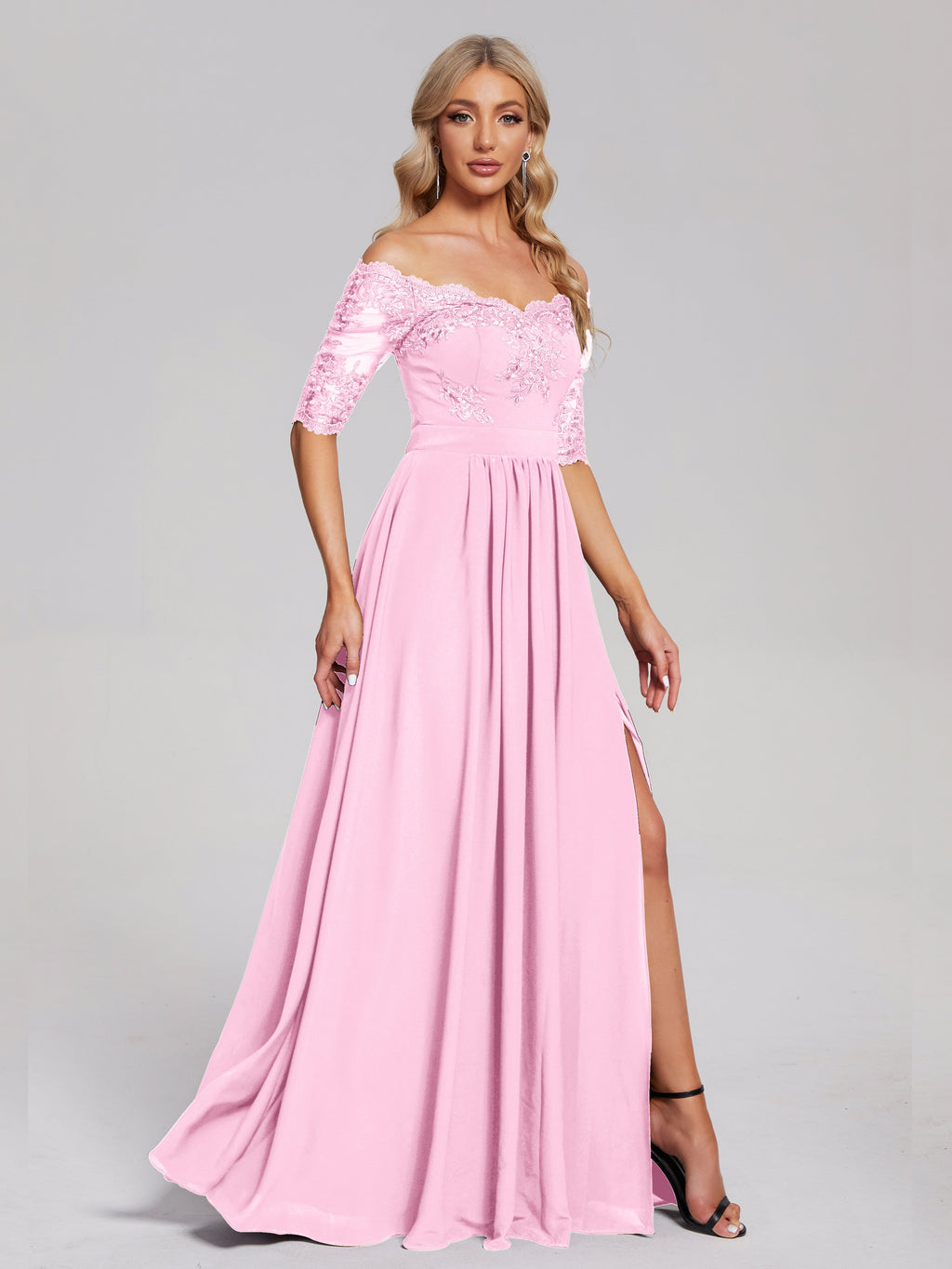 Keira Off the Shoulder Appliqued Lace Chiffon Bridesmaid Dress