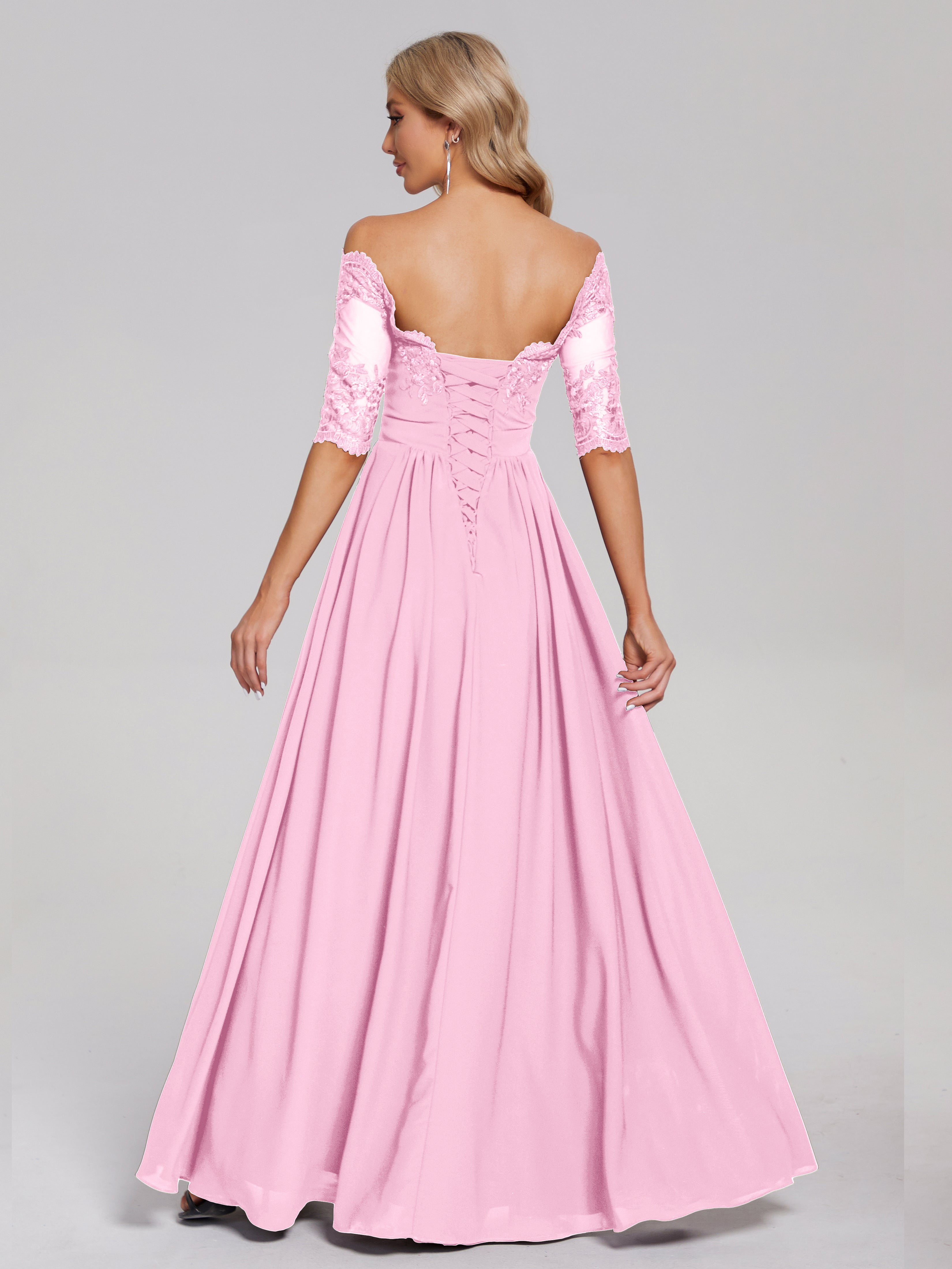 Keira Off the Shoulder Appliqued Lace Chiffon Bridesmaid Dress
