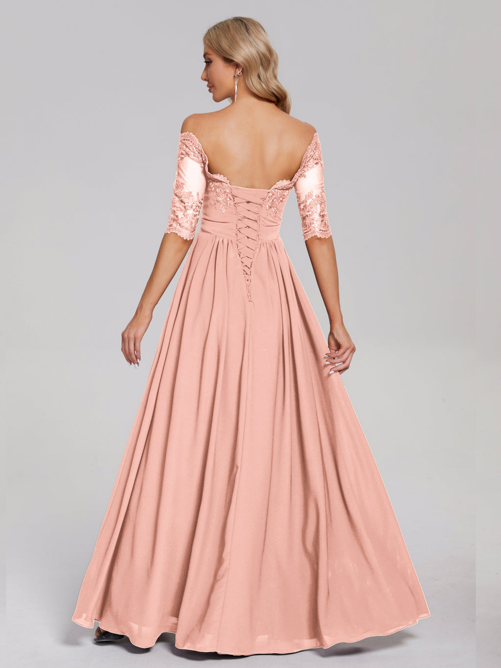 Keira Off the Shoulder Appliqued Lace Chiffon Bridesmaid Dress