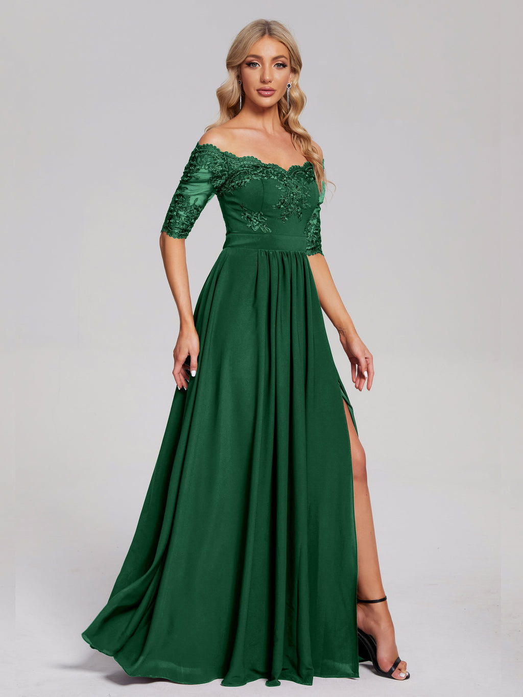 Keira Off the Shoulder Appliqued Lace Chiffon Bridesmaid Dress
