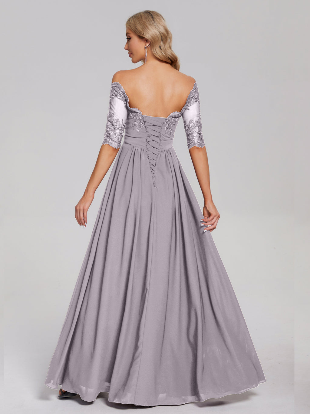 Keira Off the Shoulder Appliqued Lace Chiffon Bridesmaid Dress