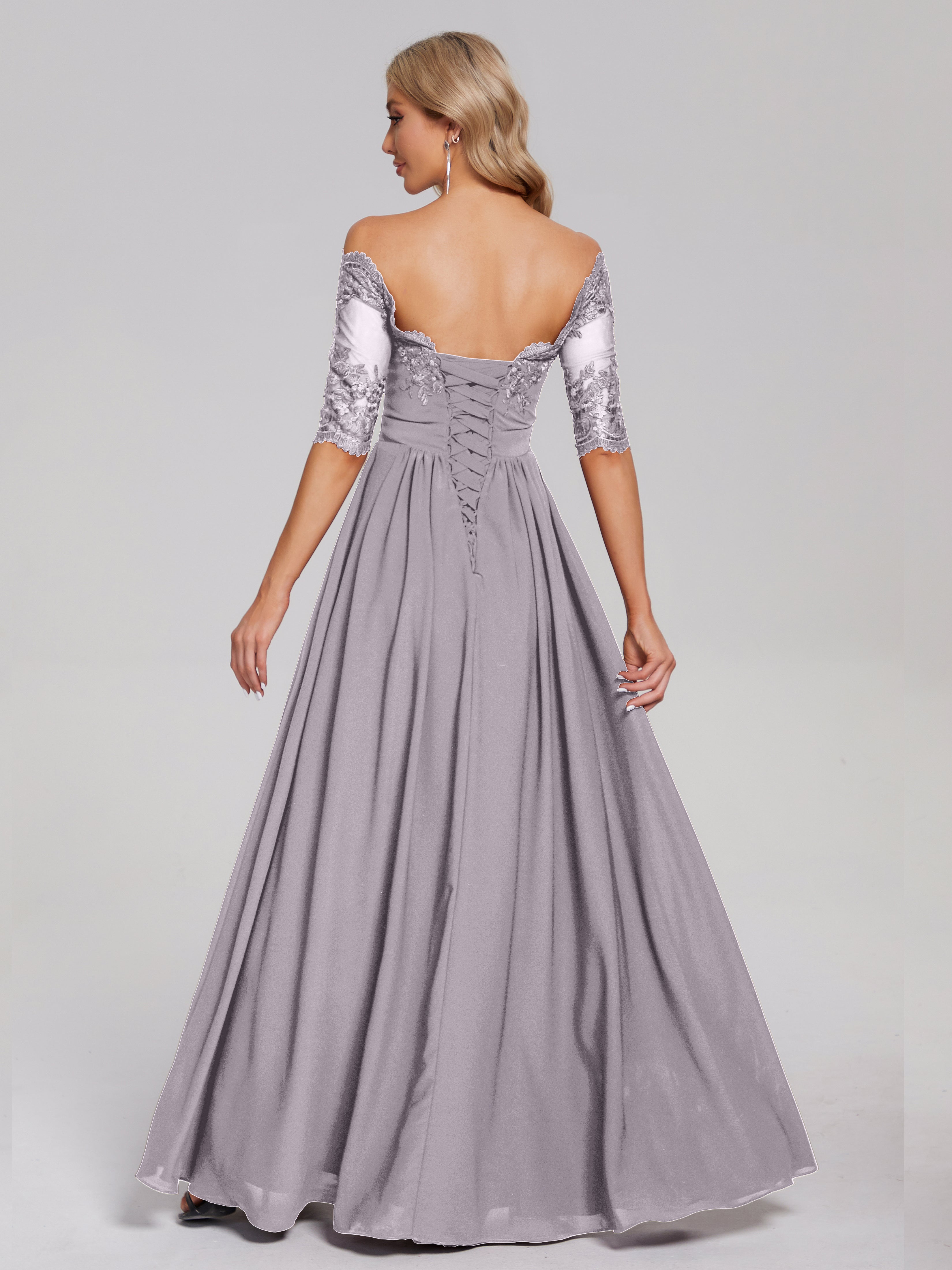 Keira Off the Shoulder Appliqued Lace Chiffon Bridesmaid Dress