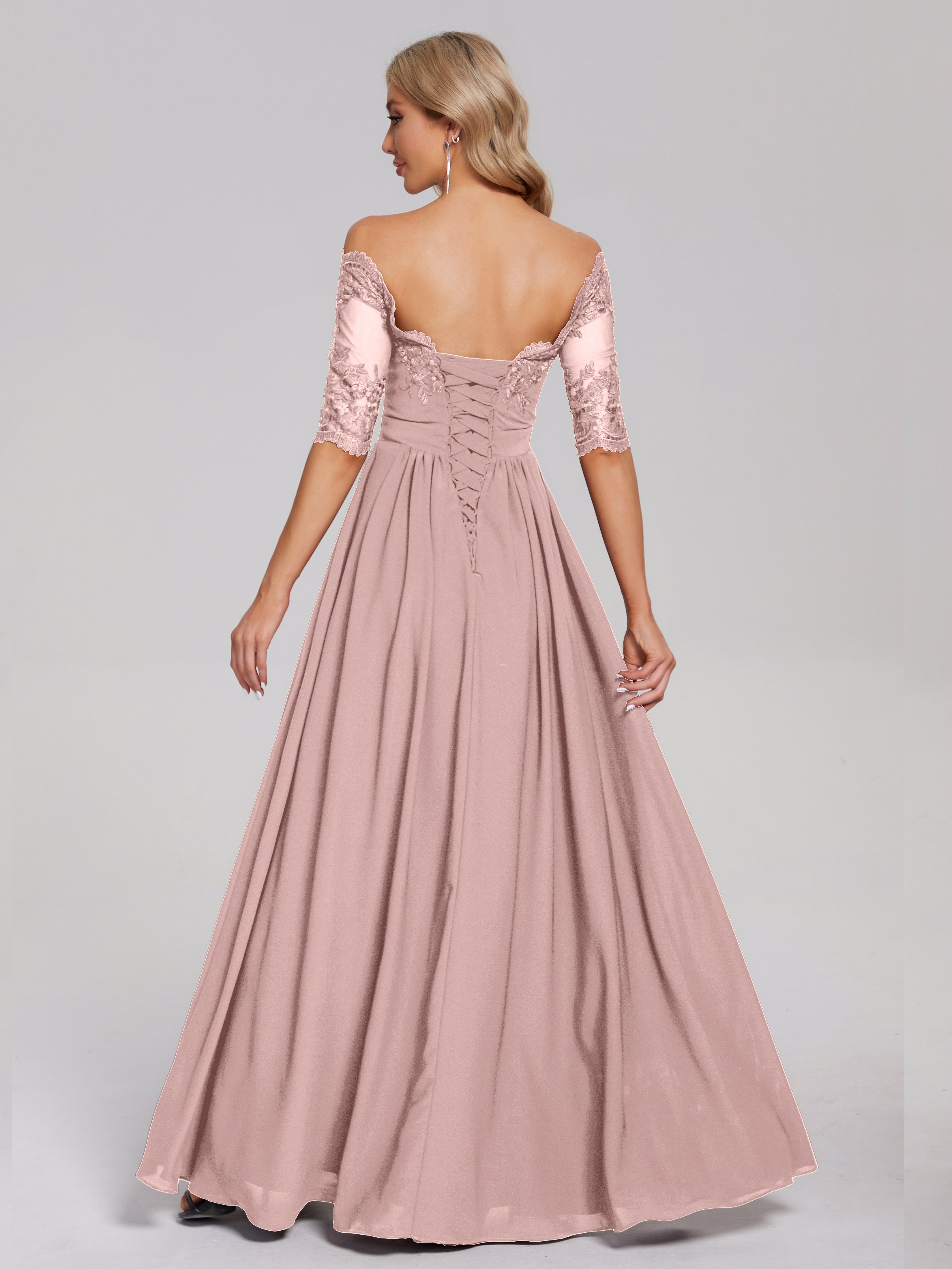 Keira Off the Shoulder Appliqued Lace Chiffon Bridesmaid Dress
