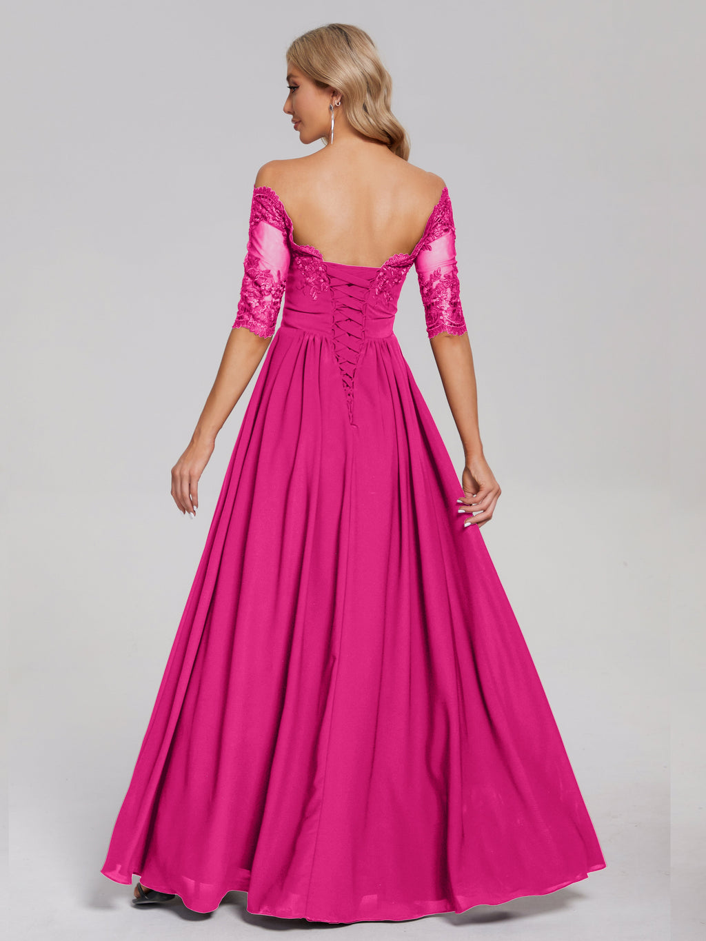 Keira Off the Shoulder Appliqued Lace Chiffon Bridesmaid Dress