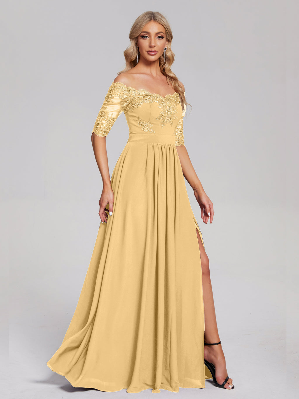 Keira Off the Shoulder Appliqued Lace Chiffon Bridesmaid Dress