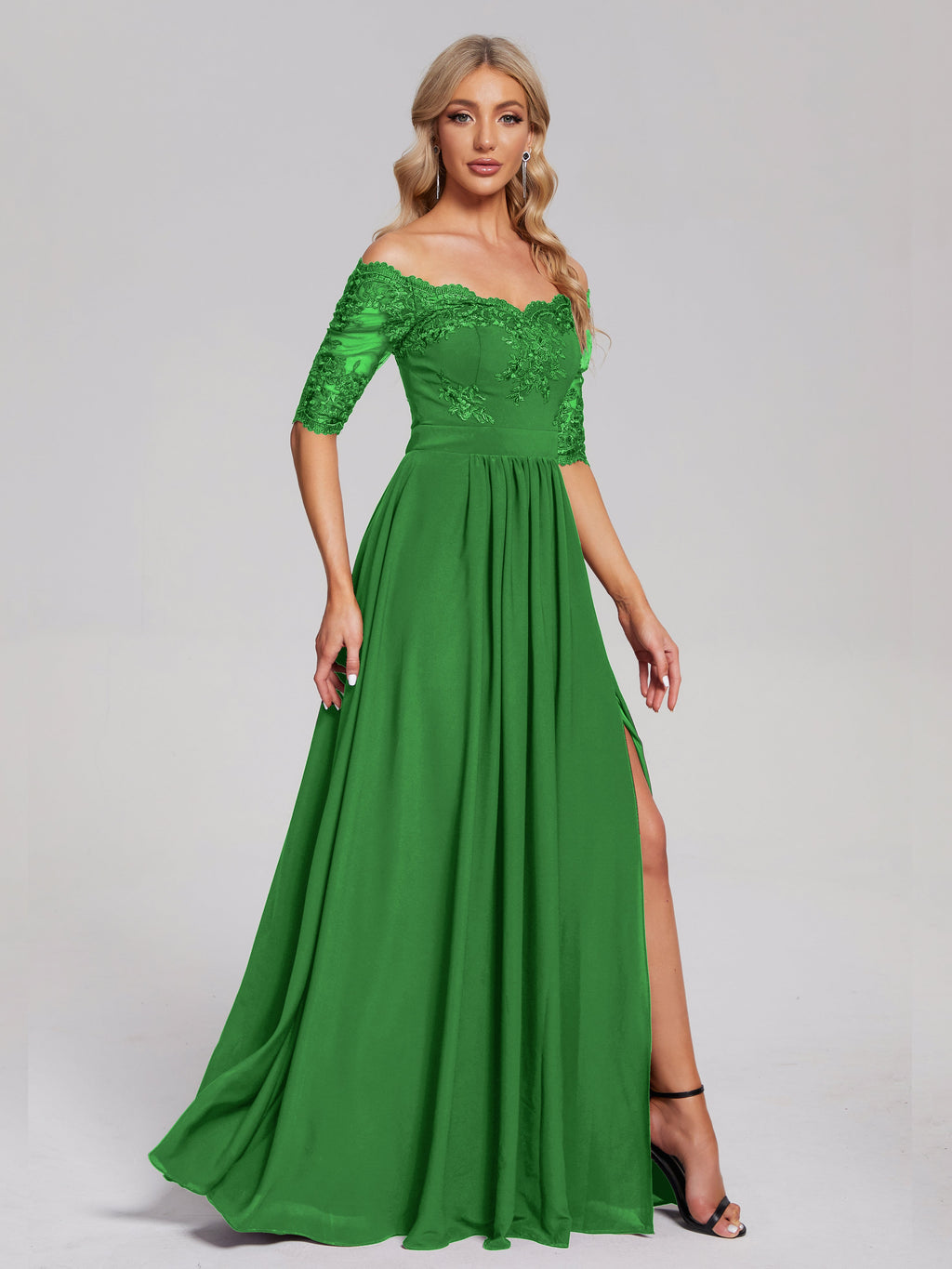 Keira Off the Shoulder Appliqued Lace Chiffon Bridesmaid Dress