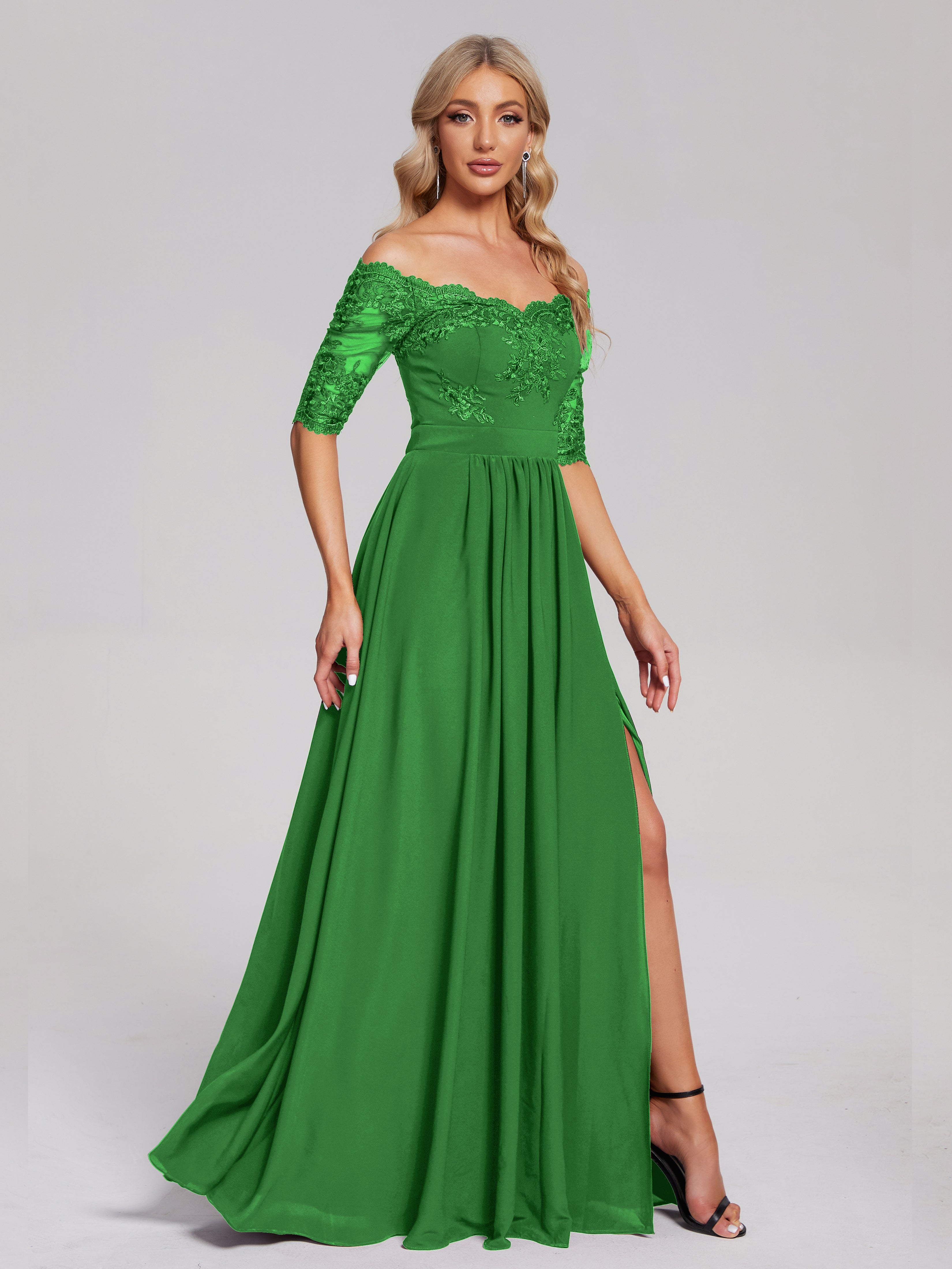Keira Off the Shoulder Appliqued Lace Chiffon Bridesmaid Dress