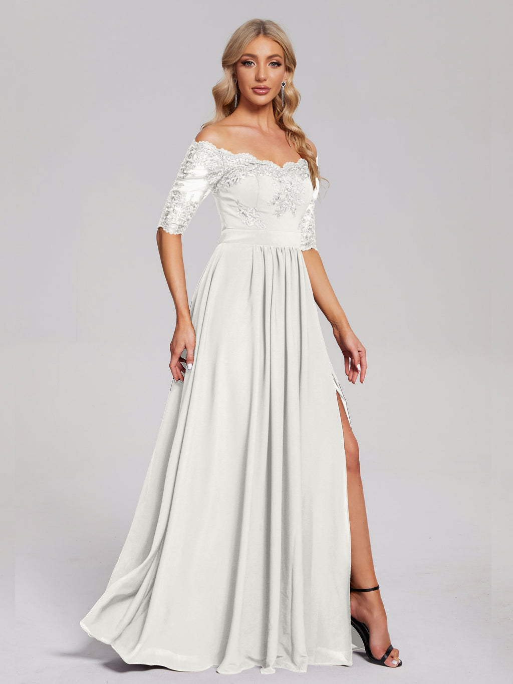 Keira Off the Shoulder Appliqued Lace Chiffon Bridesmaid Dress
