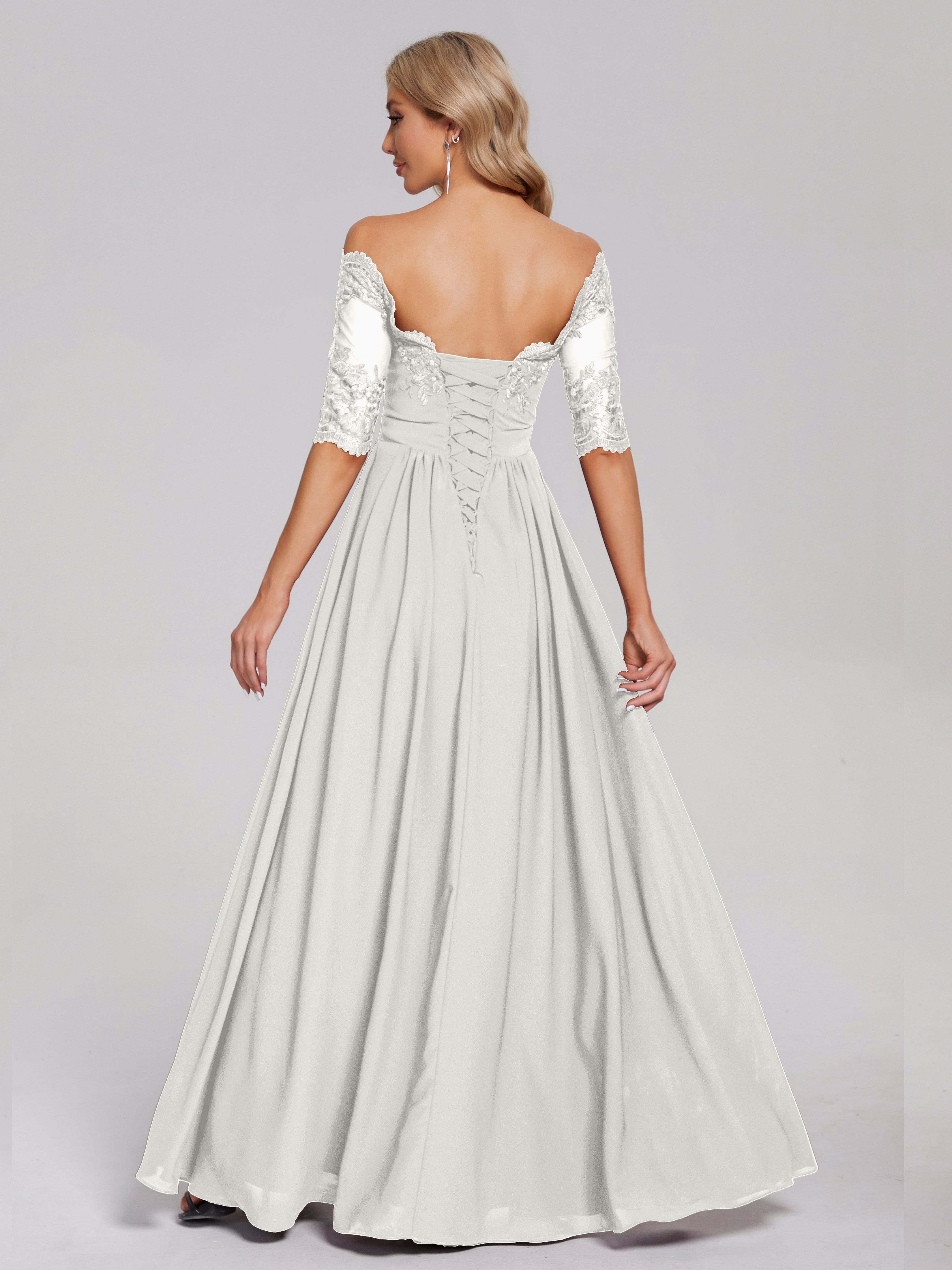 Keira Off the Shoulder Appliqued Lace Chiffon Bridesmaid Dress