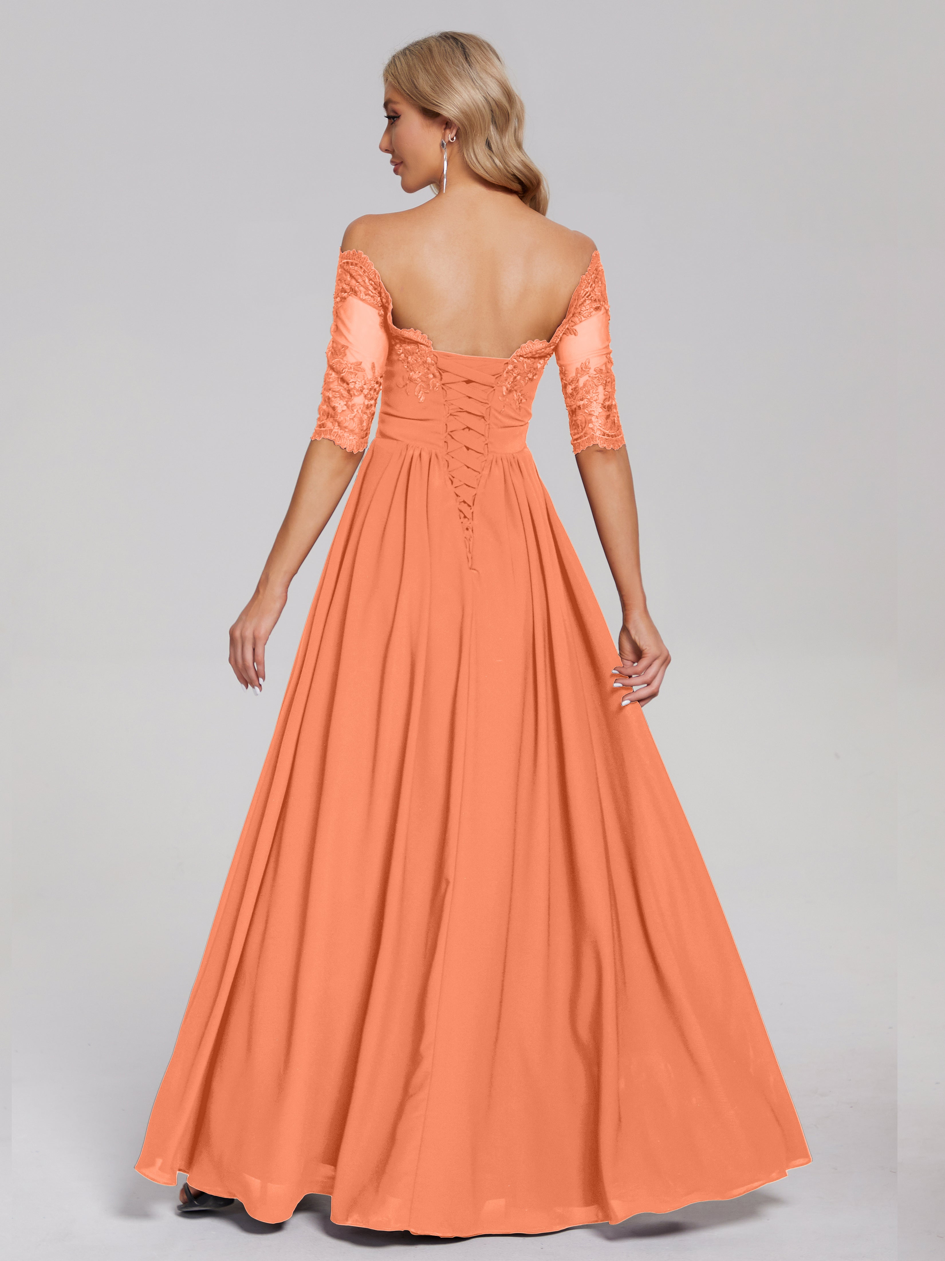 Keira Off the Shoulder Appliqued Lace Chiffon Bridesmaid Dress