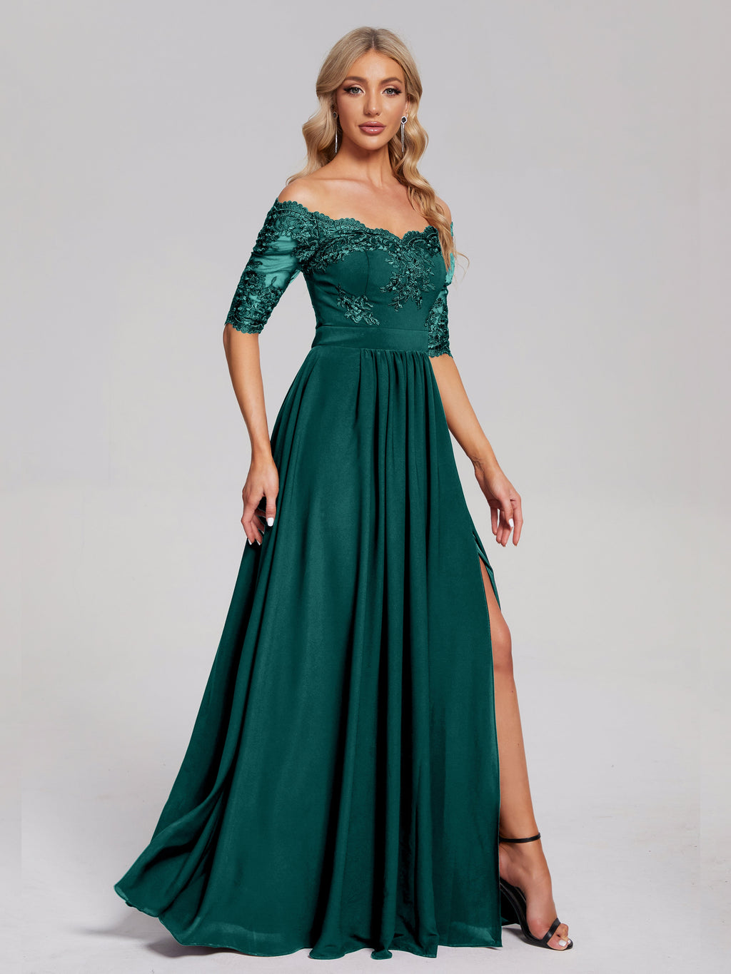 Keira Off the Shoulder Appliqued Lace Chiffon Bridesmaid Dress
