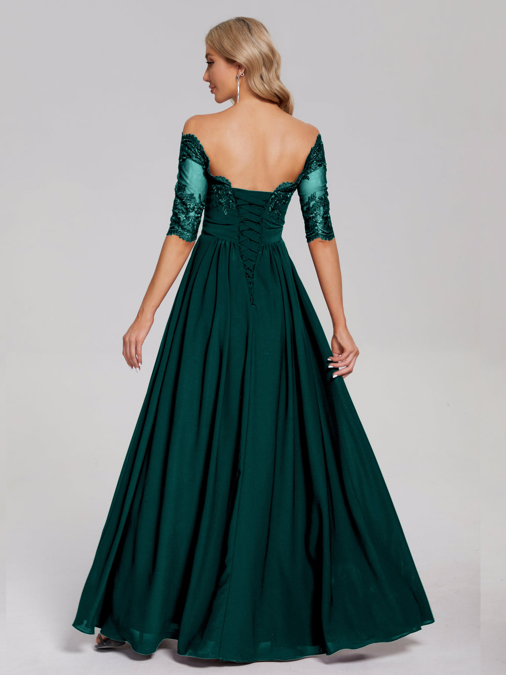 Keira Off the Shoulder Appliqued Lace Chiffon Bridesmaid Dress