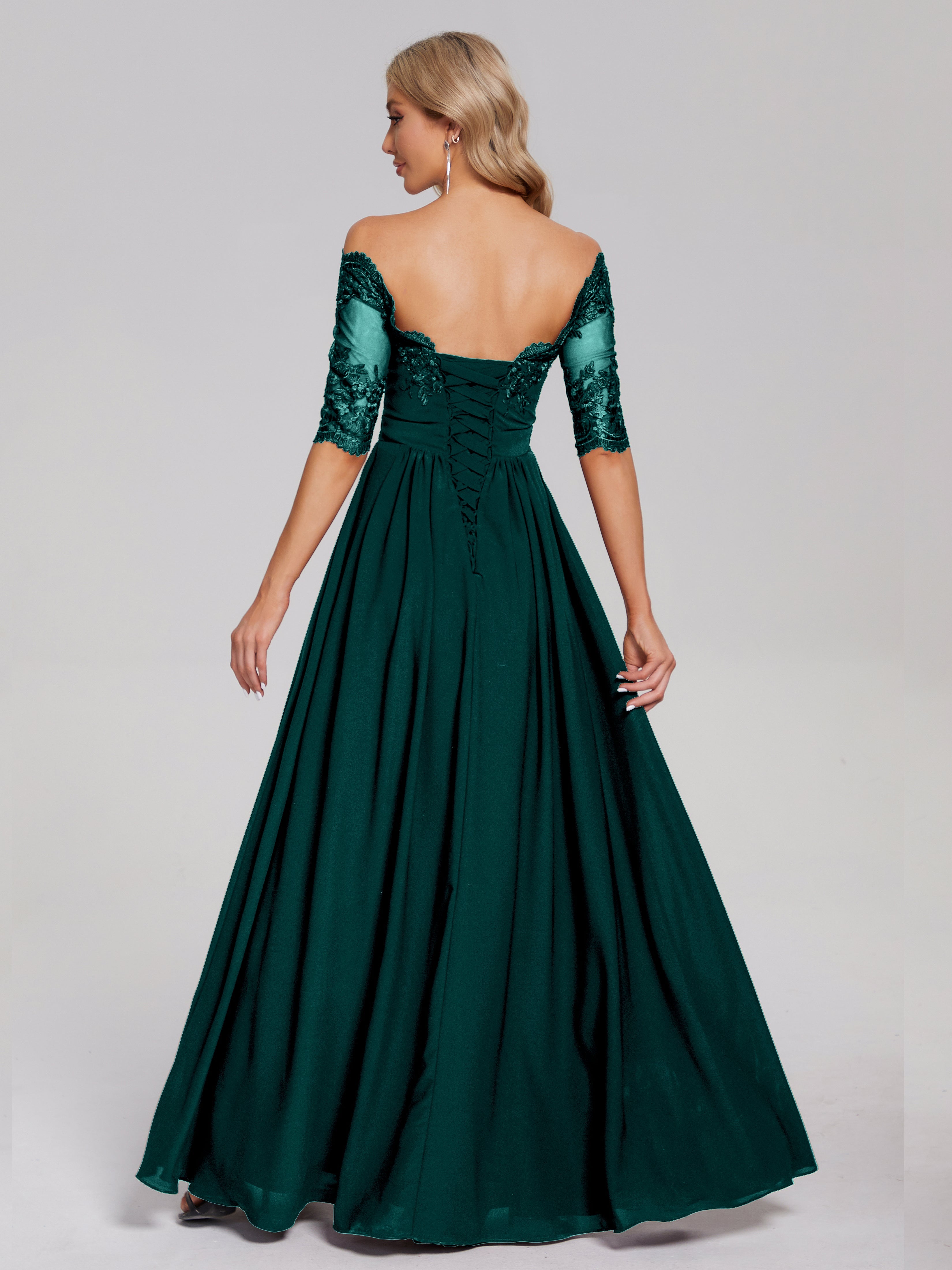 Keira Off the Shoulder Appliqued Lace Chiffon Bridesmaid Dress