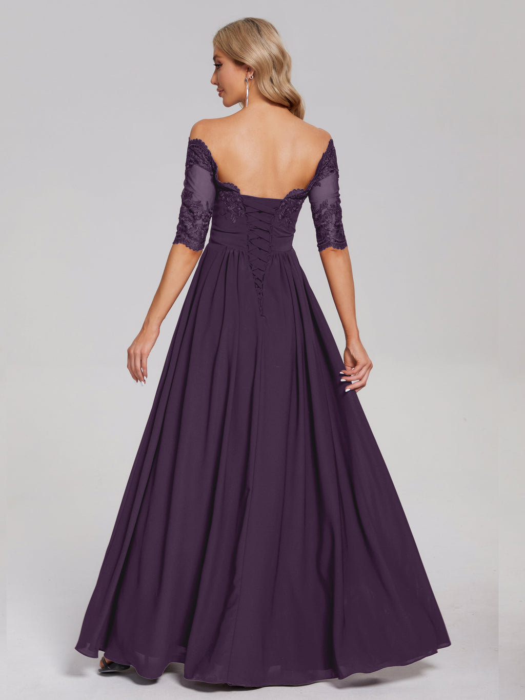 Keira Off the Shoulder Appliqued Lace Chiffon Bridesmaid Dress