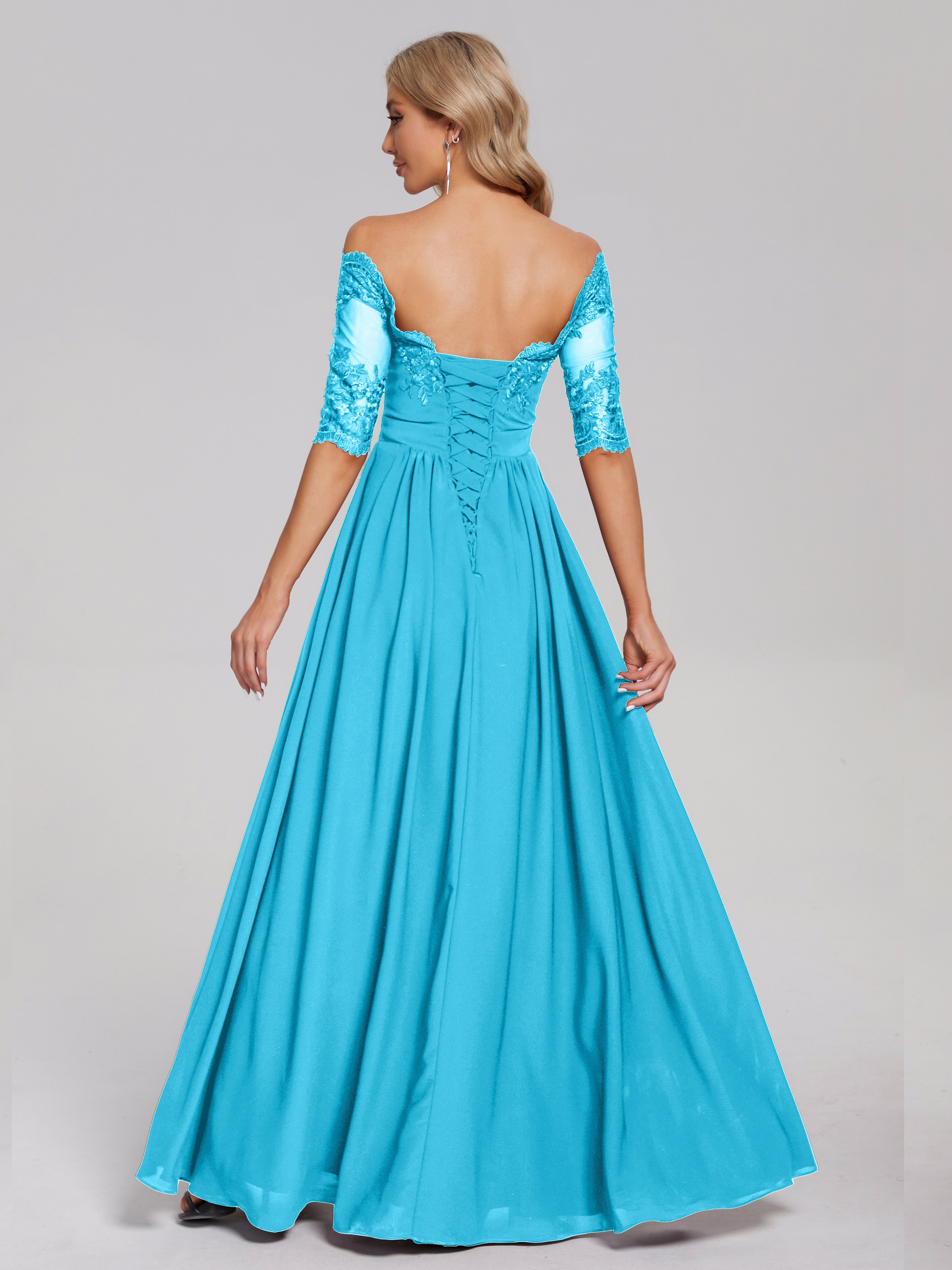 Keira Off the Shoulder Appliqued Lace Chiffon Bridesmaid Dress