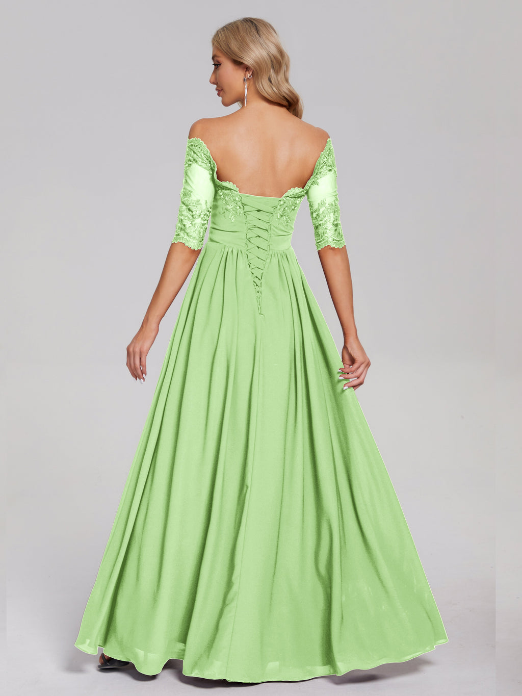 Keira Off the Shoulder Appliqued Lace Chiffon Bridesmaid Dress
