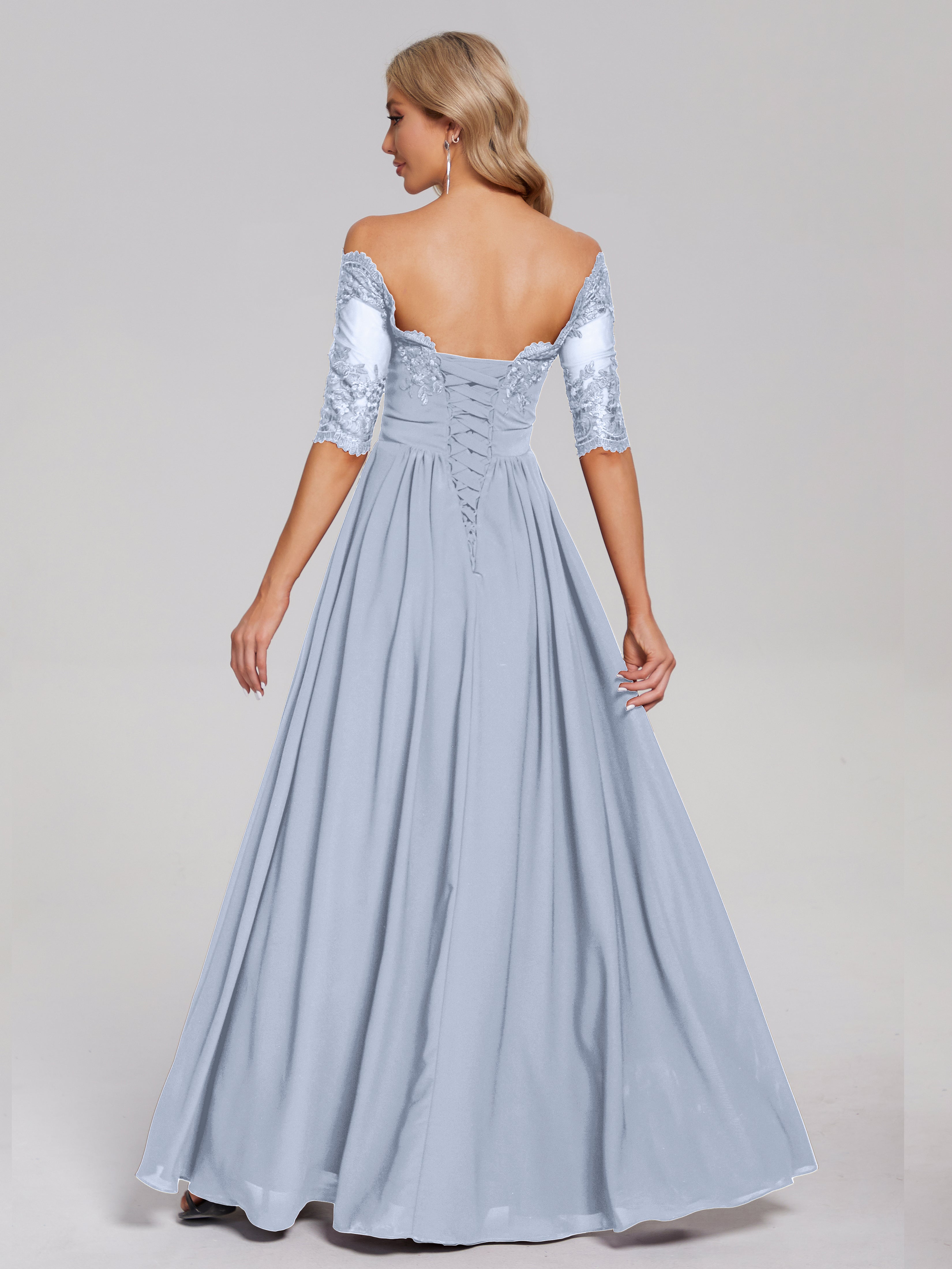 Keira Off the Shoulder Appliqued Lace Chiffon Bridesmaid Dress
