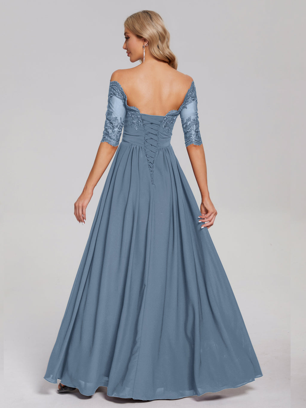 Keira Off the Shoulder Appliqued Lace Chiffon Bridesmaid Dress