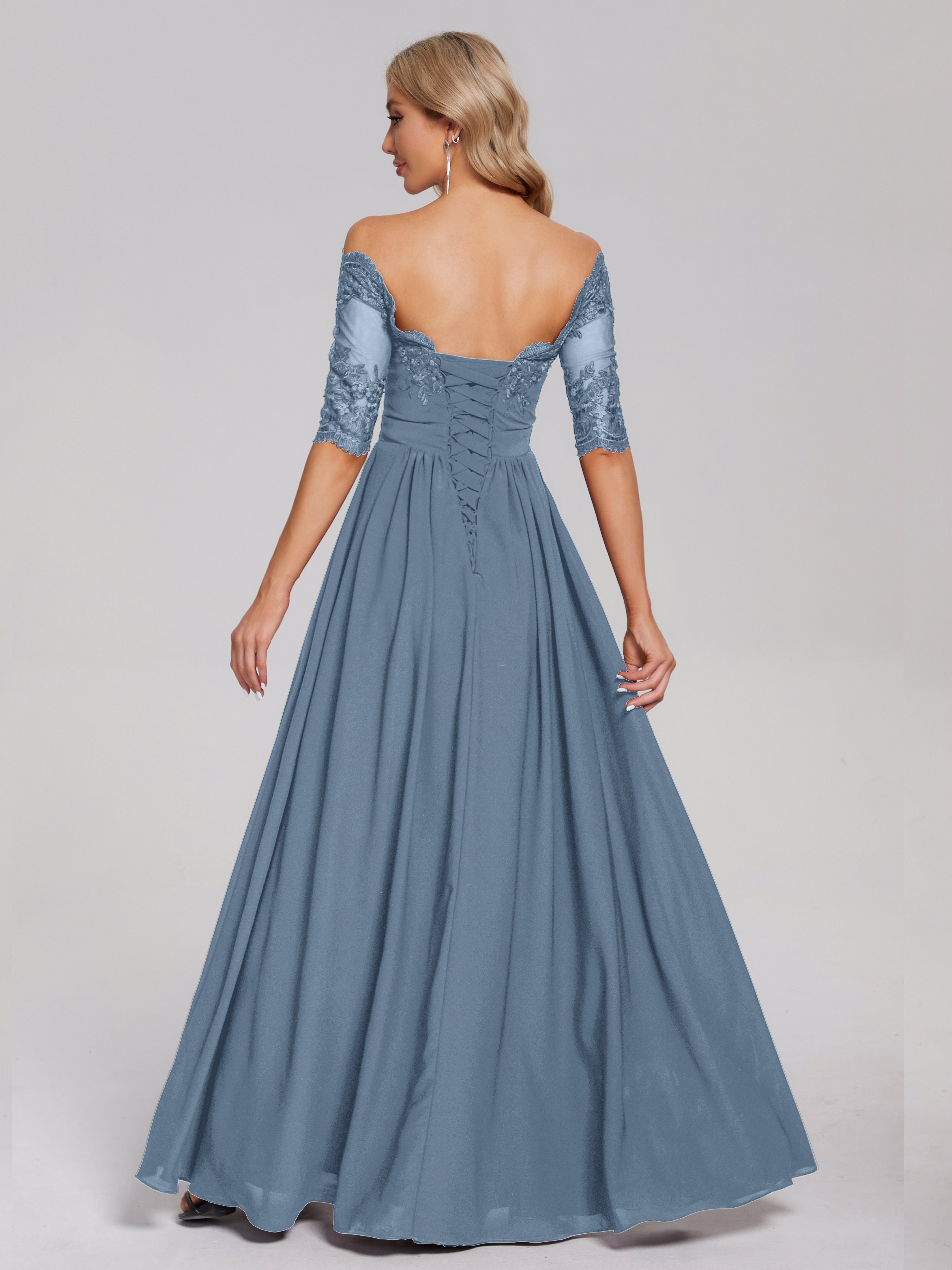 Keira Off the Shoulder Appliqued Lace Chiffon Bridesmaid Dress