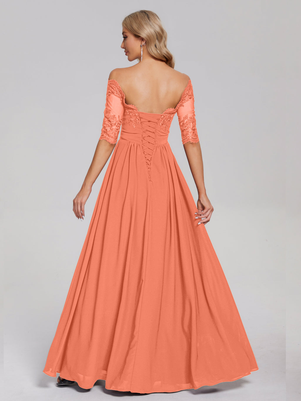 Keira Off the Shoulder Appliqued Lace Chiffon Bridesmaid Dress