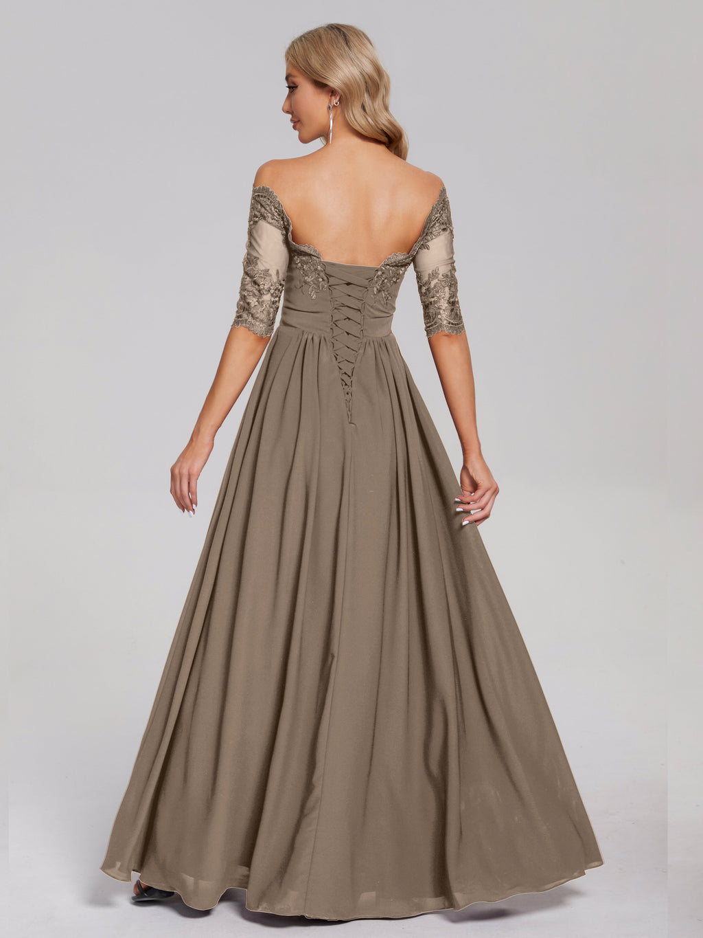Keira Off the Shoulder Appliqued Lace Chiffon Bridesmaid Dress