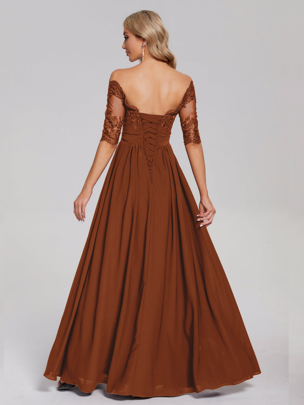 Keira Off the Shoulder Appliqued Lace Chiffon Bridesmaid Dress