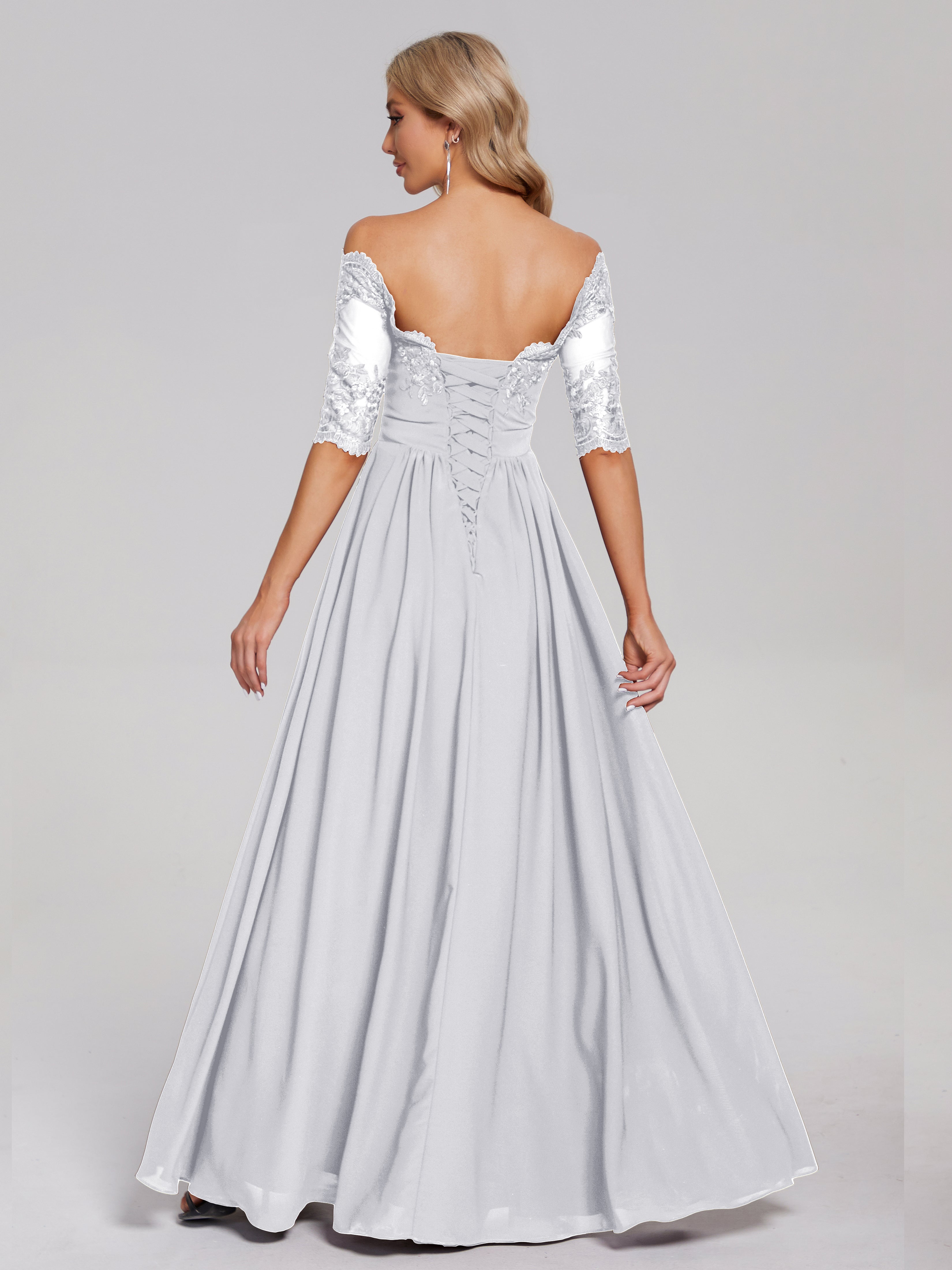 Keira Off the Shoulder Appliqued Lace Chiffon Bridesmaid Dress