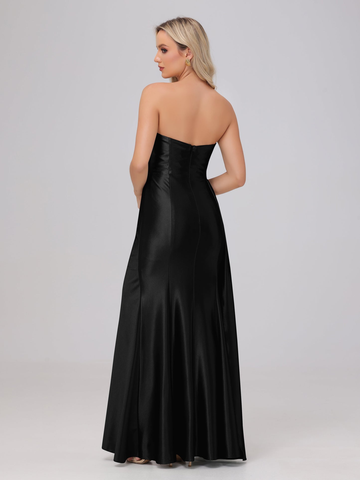 Off the Shoulder Straps Bodice Zip Back Bridesmaid Dresses with Slit