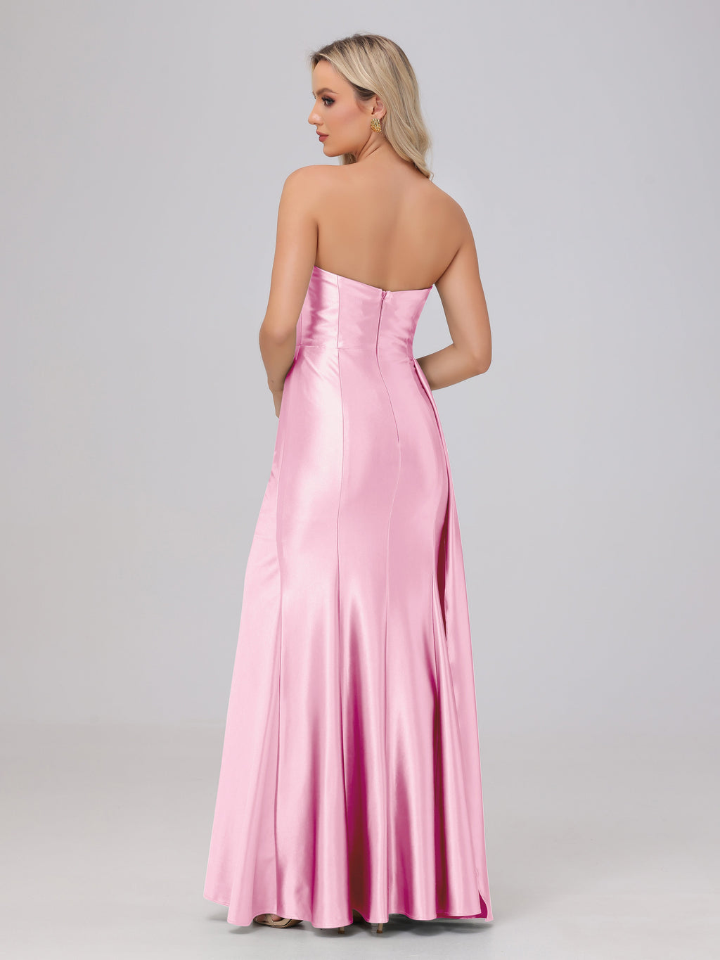 Off the Shoulder Straps Bodice Zip Back Bridesmaid Dresses with Slit