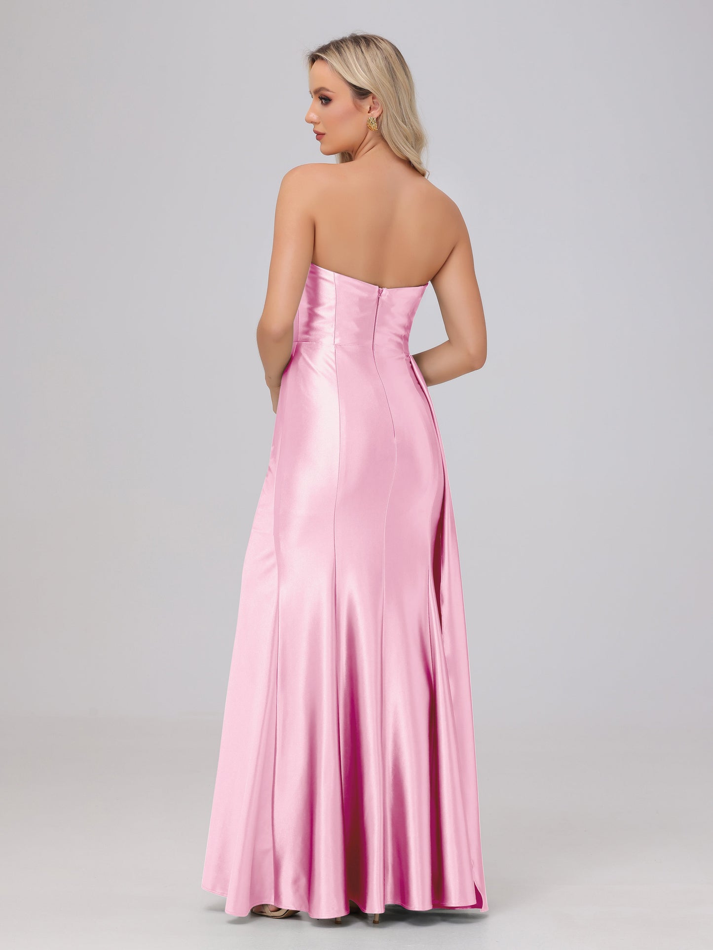 Off the Shoulder Straps Bodice Zip Back Bridesmaid Dresses with Slit