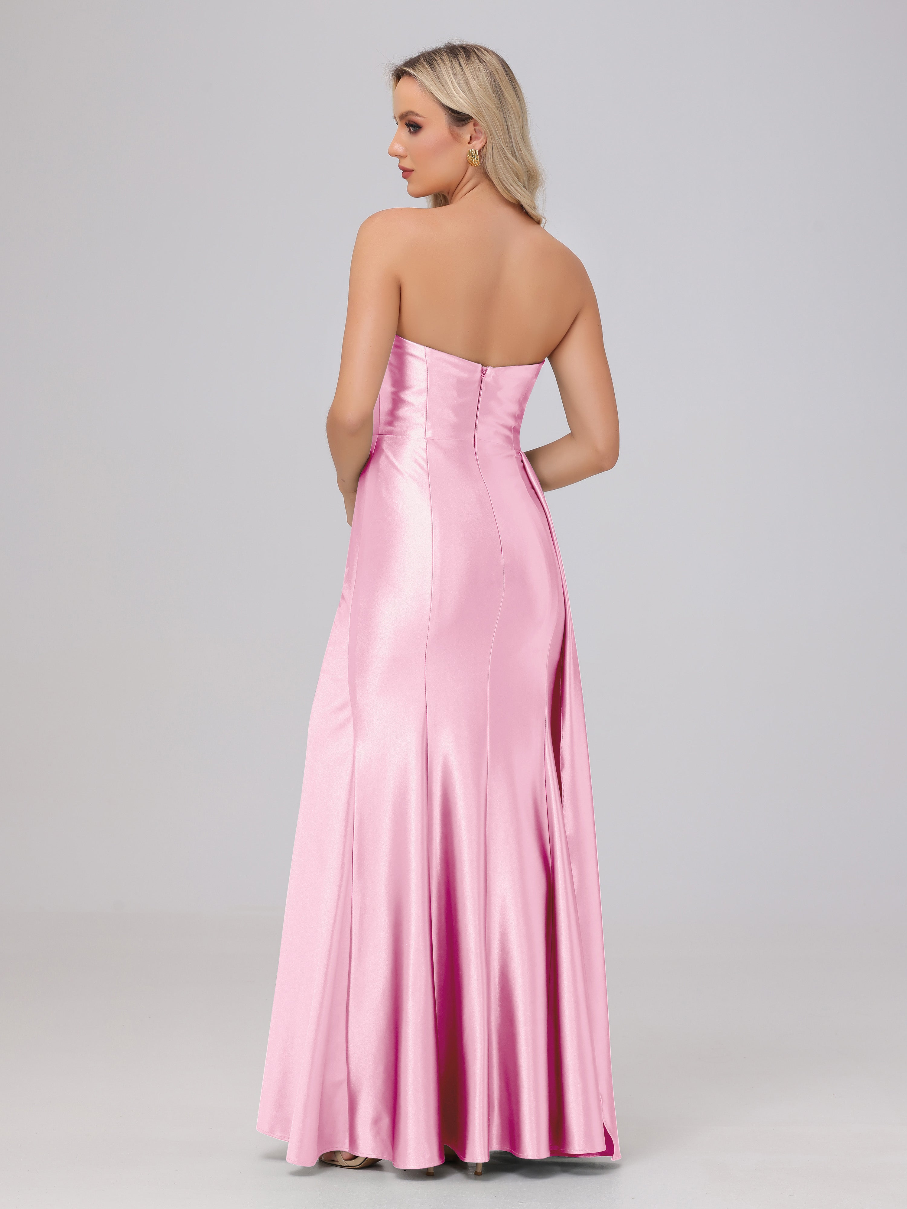Off the Shoulder Straps Bodice Zip Back Bridesmaid Dresses with Slit