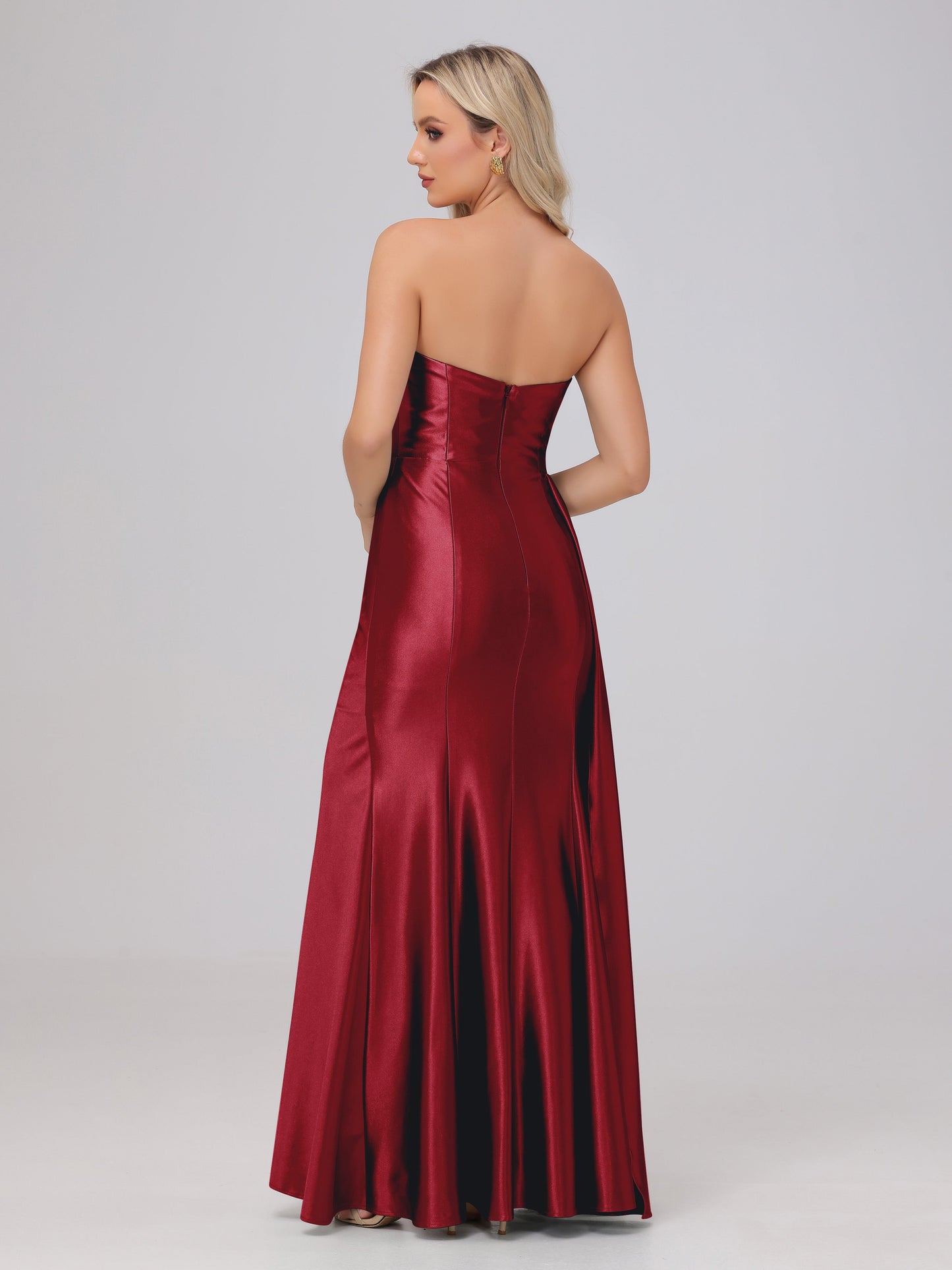 Off the Shoulder Straps Bodice Zip Back Bridesmaid Dresses with Slit