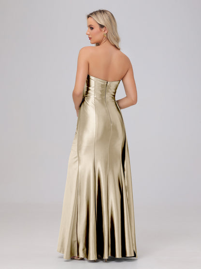 Off the Shoulder Straps Bodice Zip Back Bridesmaid Dresses with Slit