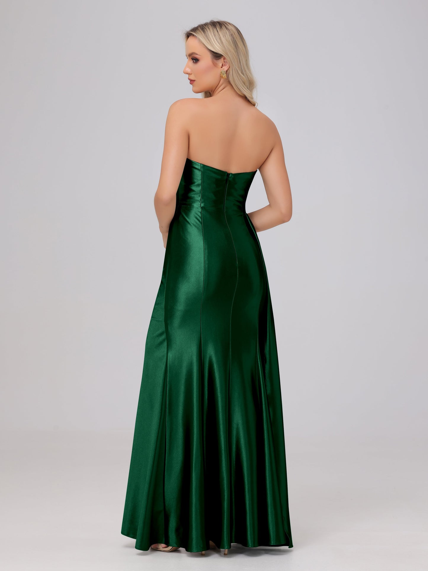 Off the Shoulder Straps Bodice Zip Back Bridesmaid Dresses with Slit