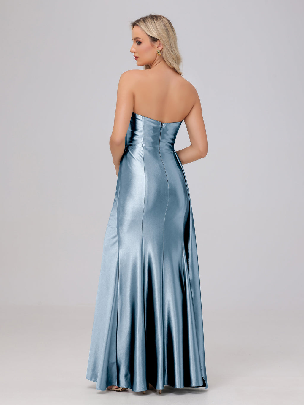 Off the Shoulder Straps Bodice Zip Back Bridesmaid Dresses with Slit