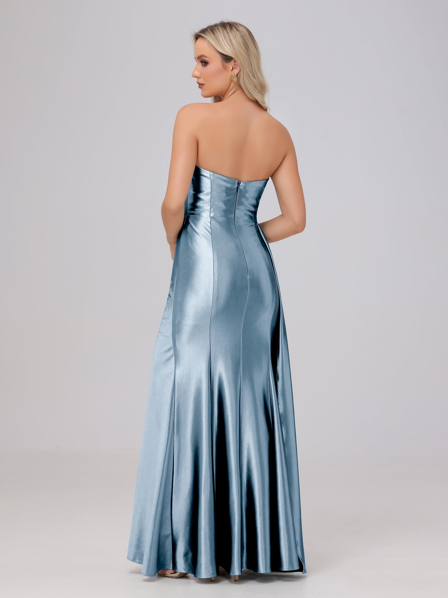 Off the Shoulder Straps Bodice Zip Back Bridesmaid Dresses with Slit