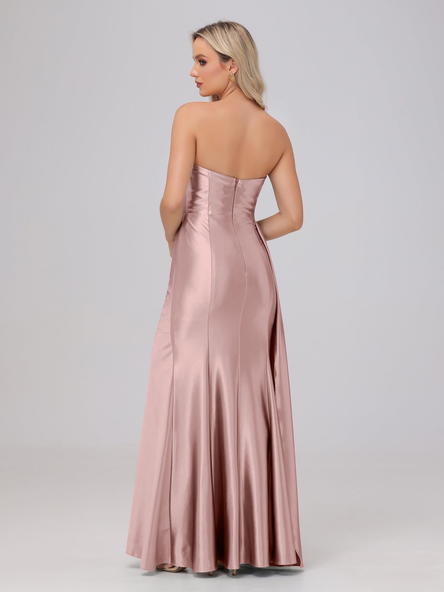 Off the Shoulder Straps Bodice Zip Back Bridesmaid Dresses with Slit