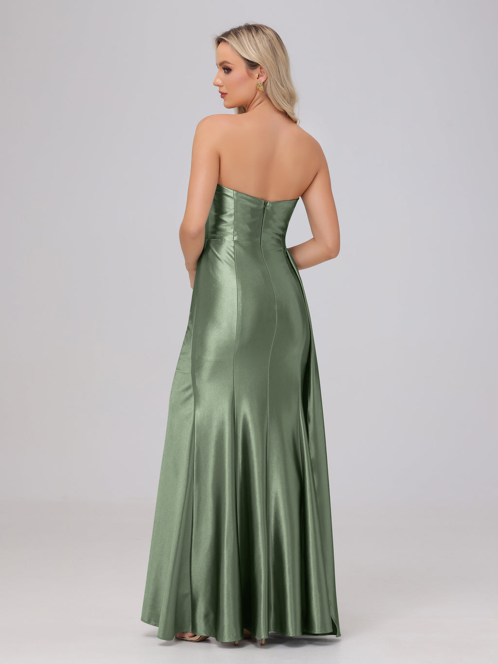 Off the Shoulder Straps Bodice Zip Back Bridesmaid Dresses with Slit