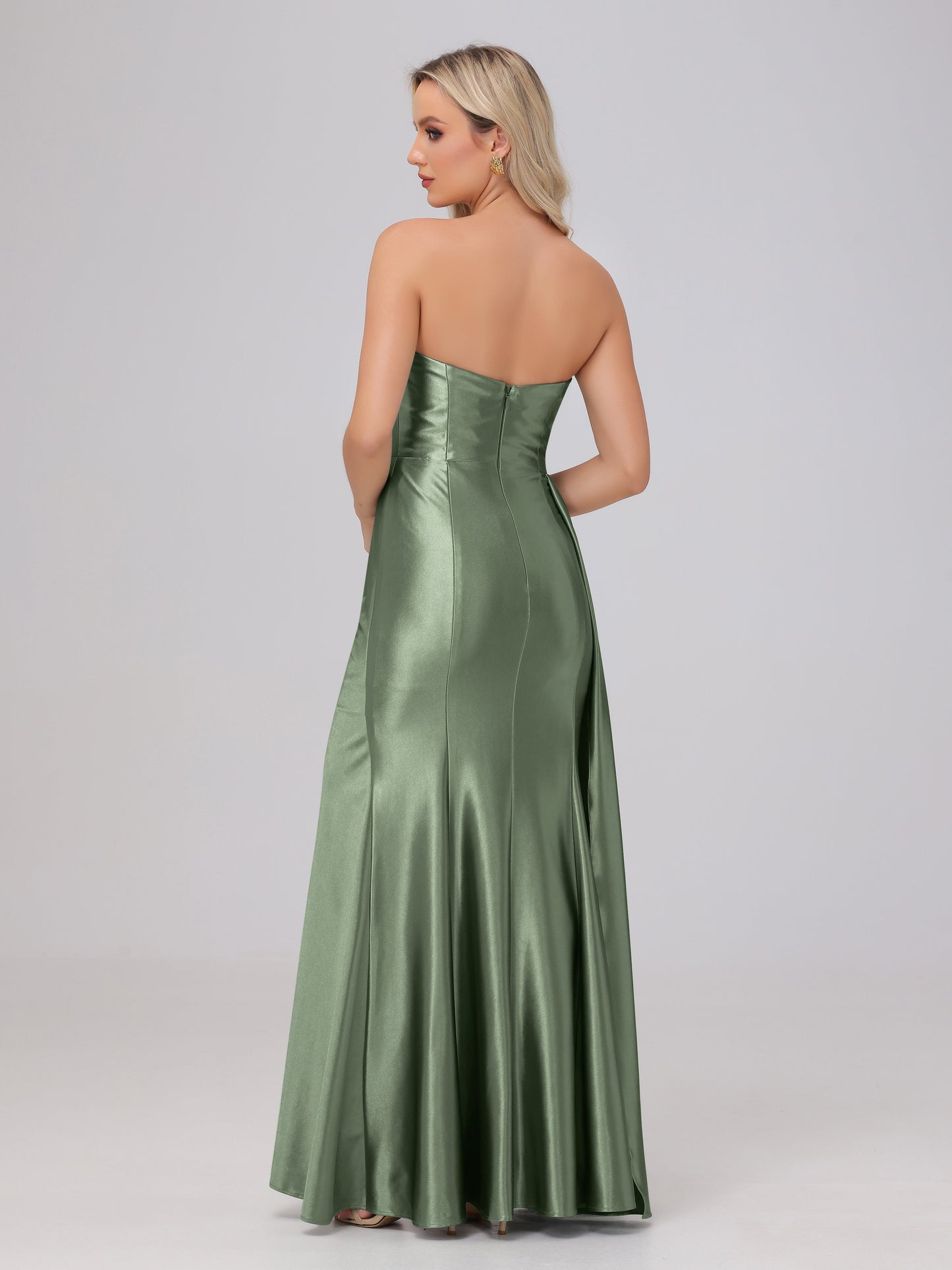 Off the Shoulder Straps Bodice Zip Back Bridesmaid Dresses with Slit