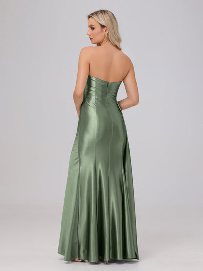 Off the Shoulder Straps Bodice Zip Back Bridesmaid Dresses with Slit