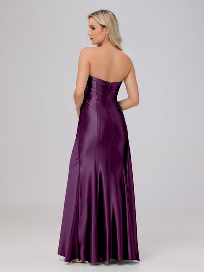 Off the Shoulder Straps Bodice Zip Back Bridesmaid Dresses with Slit