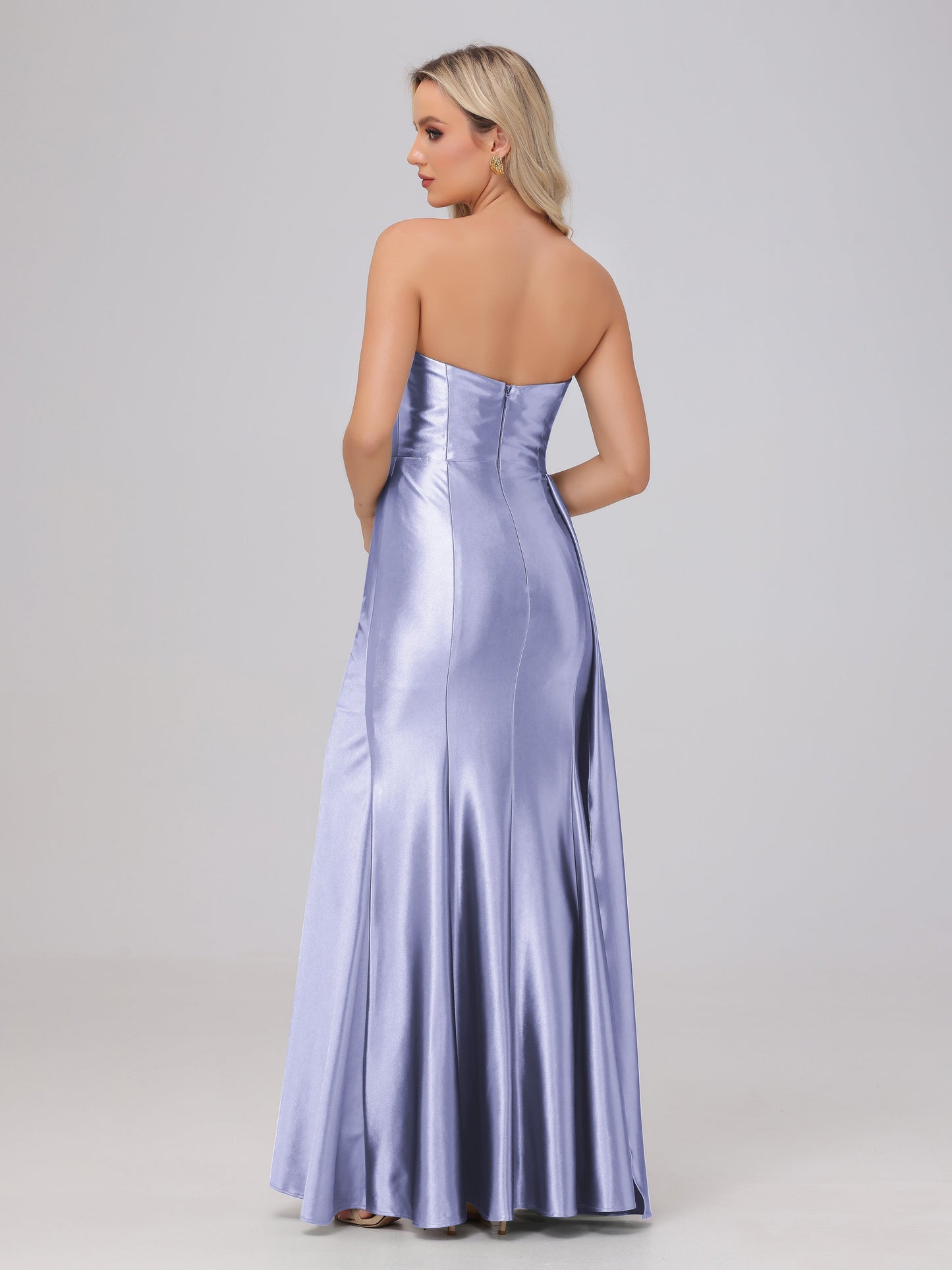 Off the Shoulder Straps Bodice Zip Back Bridesmaid Dresses with Slit