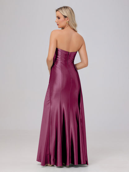 Off the Shoulder Straps Bodice Zip Back Bridesmaid Dresses with Slit