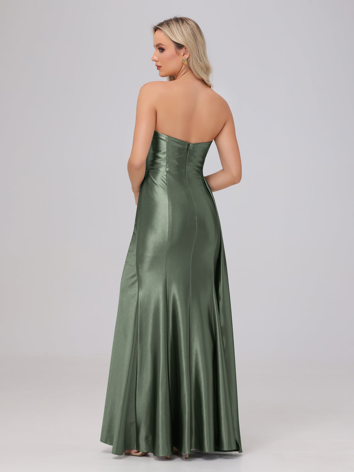 Off the Shoulder Straps Bodice Zip Back Bridesmaid Dresses with Slit