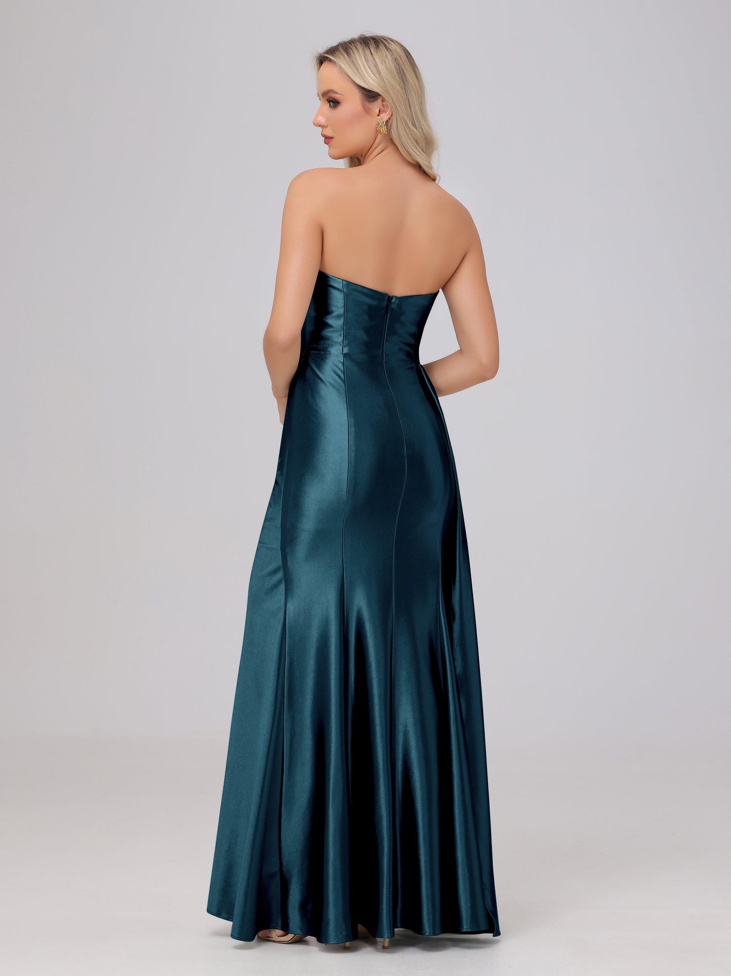 Off the Shoulder Straps Bodice Zip Back Bridesmaid Dresses with Slit