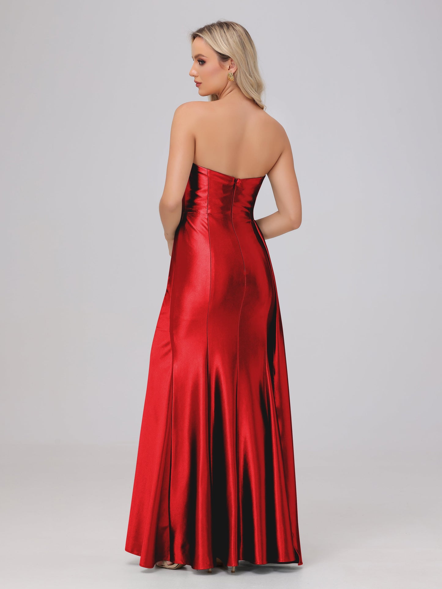 Off the Shoulder Straps Bodice Zip Back Bridesmaid Dresses with Slit