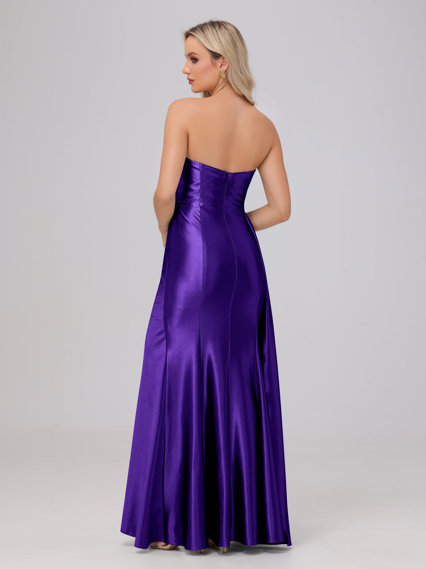 Off the Shoulder Straps Bodice Zip Back Bridesmaid Dresses with Slit