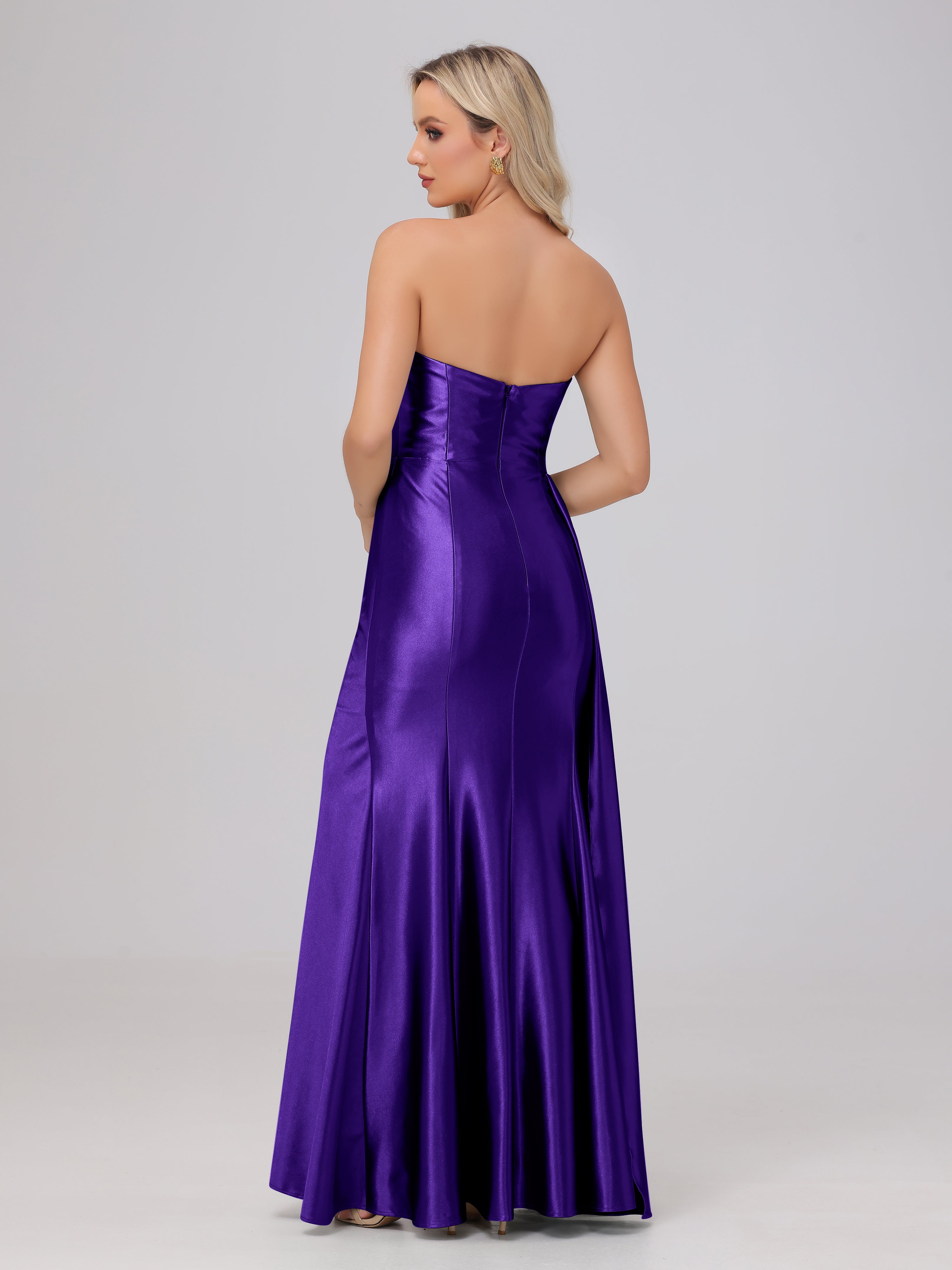 Off the Shoulder Straps Bodice Zip Back Bridesmaid Dresses with Slit