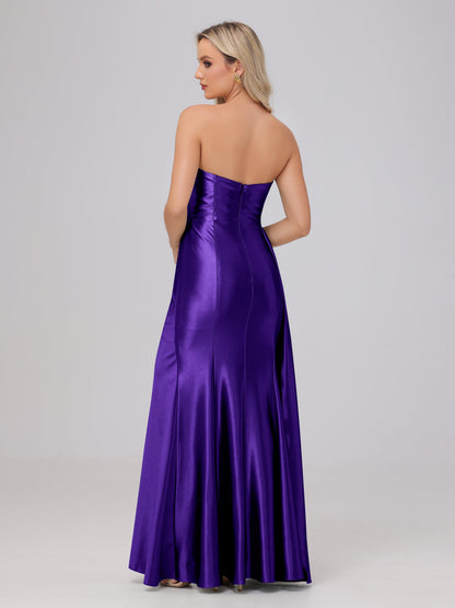 Off the Shoulder Straps Bodice Zip Back Bridesmaid Dresses with Slit