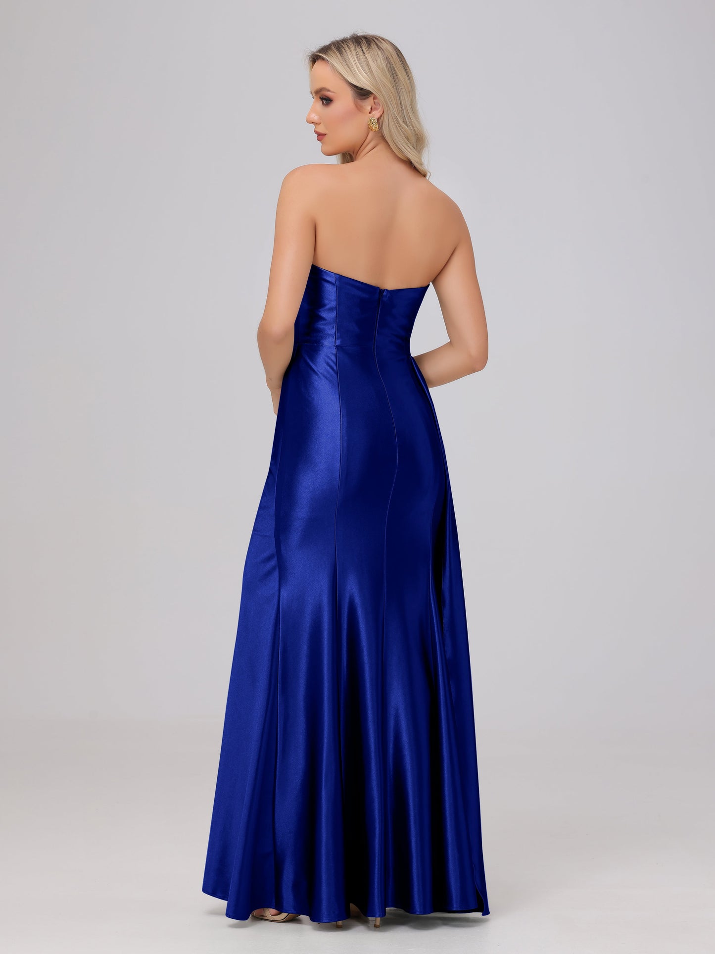 Off the Shoulder Straps Bodice Zip Back Bridesmaid Dresses with Slit